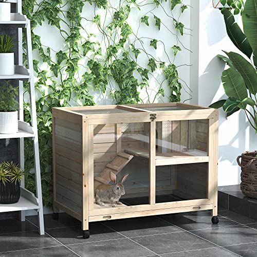 PawHut Cage à Lapin clapier sur roulettes Petit enclos Animaux en Bois Massif 2 étages Toit ouvrant Plates-Formes 91,5 x 53,3 x 73 cm Bois Naturel 2 PawHut Cage à Lapin clapier sur roulettes Petit enclos Animaux en Bois Massif 2 étages Toit ouvrant Plates-Formes 91,5 x 53,3 x 73 cm Bois Naturel pas cher