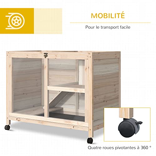 PawHut Cage à Lapin clapier sur roulettes Petit enclos Animaux en Bois Massif 2 étages Toit ouvrant Plates-Formes 91,5 x 53,3 x 73 cm Bois Naturel 5 PawHut Cage à Lapin clapier sur roulettes Petit enclos Animaux en Bois Massif 2 étages Toit ouvrant Plates-Formes 91,5 x 53,3 x 73 cm Bois Naturel pas cher