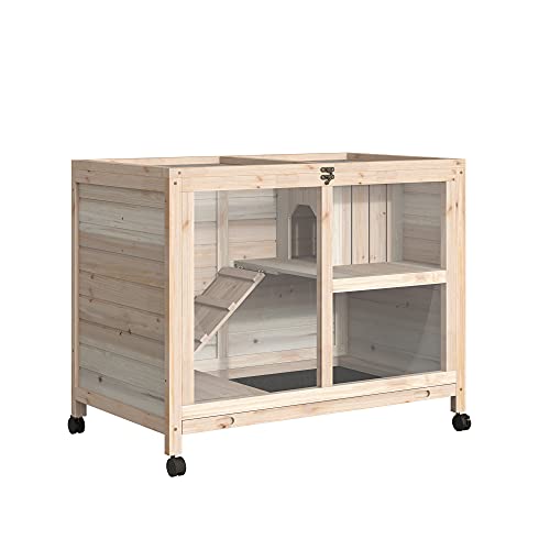 PawHut Cage à Lapin clapier sur roulettes Petit enclos Animaux en Bois Massif 2 étages Toit ouvrant Plates-Formes 91,5 x 53,3 x 73 cm Bois Naturel PawHut Cage à Lapin clapier sur roulettes Petit enclos Animaux en Bois Massif 2 étages Toit ouvrant Plates-Formes 91,5 x 53,3 x 73 cm Bois Naturel pas cher
