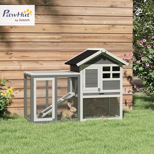 PawHut Clapier Cage à Lapins Multi-équipé : Niche supérieure avec Rampe, Plateau excrément, fenêtre + enclos extérieur sécurisé 2 Portes 123,5L x 62,6l x 92,5H cm Gris 2 PawHut Clapier Cage à Lapins Multi-équipé : Niche supérieure avec Rampe, Plateau excrément, fenêtre + enclos extérieur sécurisé 2 Portes 123,5L x 62,6l x 92,5H cm Gris pas cher