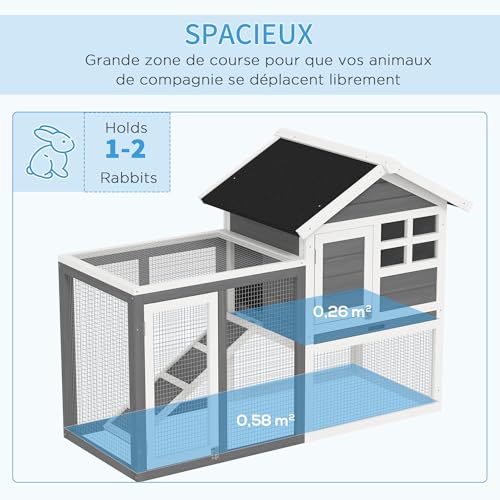 PawHut Clapier Cage à Lapins Multi-équipé : Niche supérieure avec Rampe, Plateau excrément, fenêtre + enclos extérieur sécurisé 2 Portes 123,5L x 62,6l x 92,5H cm Gris 3 PawHut Clapier Cage à Lapins Multi-équipé : Niche supérieure avec Rampe, Plateau excrément, fenêtre + enclos extérieur sécurisé 2 Portes 123,5L x 62,6l x 92,5H cm Gris pas cher