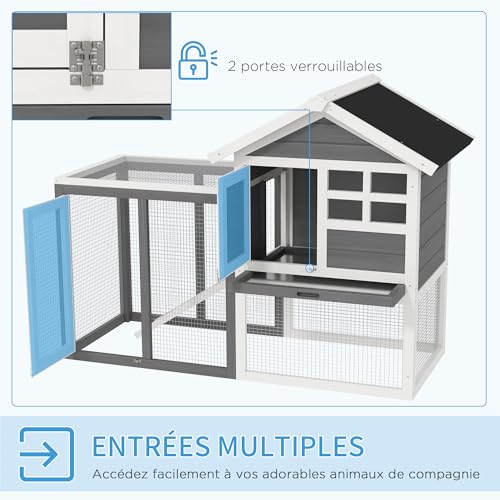 PawHut Clapier Cage à Lapins Multi-équipé : Niche supérieure avec Rampe, Plateau excrément, fenêtre + enclos extérieur sécurisé 2 Portes 123,5L x 62,6l x 92,5H cm Gris 4 PawHut Clapier Cage à Lapins Multi-équipé : Niche supérieure avec Rampe, Plateau excrément, fenêtre + enclos extérieur sécurisé 2 Portes 123,5L x 62,6l x 92,5H cm Gris pas cher