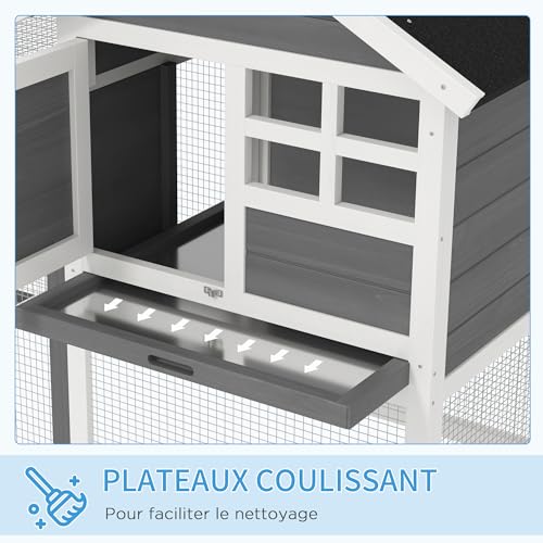 PawHut Clapier Cage à Lapins Multi-équipé : Niche supérieure avec Rampe, Plateau excrément, fenêtre + enclos extérieur sécurisé 2 Portes 123,5L x 62,6l x 92,5H cm Gris 5 PawHut Clapier Cage à Lapins Multi-équipé : Niche supérieure avec Rampe, Plateau excrément, fenêtre + enclos extérieur sécurisé 2 Portes 123,5L x 62,6l x 92,5H cm Gris pas cher