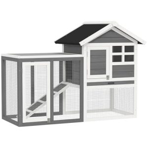 PawHut Clapier Cage à Lapins Multi-équipé : Niche supérieure avec Rampe, Plateau excrément, fenêtre + enclos extérieur sécurisé 2 Portes 123,5L x 62,6l x 92,5H cm Gris PawHut Clapier Cage à Lapins Multi-équipé : Niche supérieure avec Rampe, Plateau excrément, fenêtre + enclos extérieur sécurisé 2 Portes 123,5L x 62,6l x 92,5H cm Gris pas cher