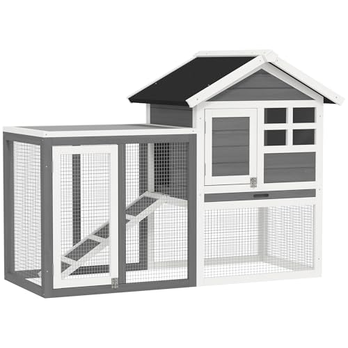 PawHut Clapier Cage à Lapins Multi-équipé : Niche supérieure avec Rampe, Plateau excrément, fenêtre + enclos extérieur sécurisé 2 Portes 123,5L x 62,6l x 92,5H cm Gris PawHut Clapier Cage à Lapins Multi-équipé : Niche supérieure avec Rampe, Plateau excrément, fenêtre + enclos extérieur sécurisé 2 Portes 123,5L x 62,6l x 92,5H cm Gris pas cher