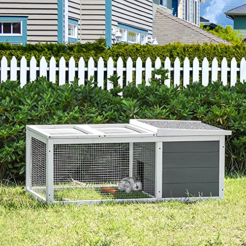 PawHut Clapier Cage à Lapins imperméable Grand Espace en Bois Massif Gris 115x66x47,5 cm 2 PawHut Clapier Cage à Lapins imperméable Grand Espace en Bois Massif Gris 115x66x47,5 cm pas cher