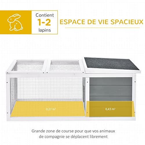 PawHut Clapier Cage à Lapins imperméable Grand Espace en Bois Massif Gris 115x66x47,5 cm 3 PawHut Clapier Cage à Lapins imperméable Grand Espace en Bois Massif Gris 115x66x47,5 cm pas cher