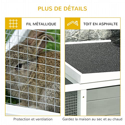 PawHut Clapier Cage à Lapins imperméable Grand Espace en Bois Massif Gris 115x66x47,5 cm 5 PawHut Clapier Cage à Lapins imperméable Grand Espace en Bois Massif Gris 115x66x47,5 cm pas cher