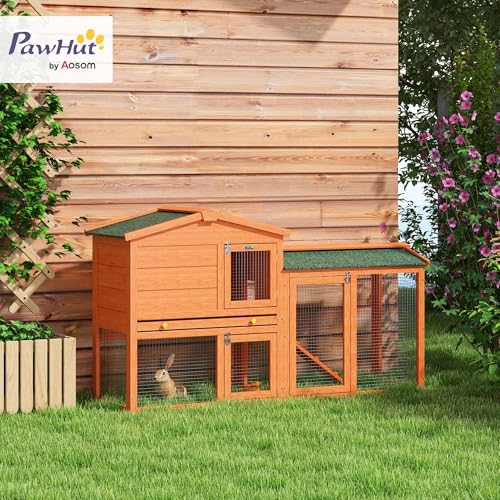 PawHut Clapier Cage à Lapins rongeurs 2 Niveaux 3 Portes verrouillables tiroir à déjection 150L x 45l x 85H cm Bois Massif Sapin 2 PawHut Clapier Cage à Lapins rongeurs 2 Niveaux 3 Portes verrouillables tiroir à déjection 150L x 45l x 85H cm Bois Massif Sapin pas cher