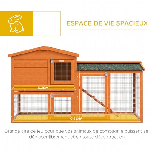 PawHut Clapier Cage à Lapins rongeurs 2 Niveaux 3 Portes verrouillables tiroir à déjection 150L x 45l x 85H cm Bois Massif Sapin 3 PawHut Clapier Cage à Lapins rongeurs 2 Niveaux 3 Portes verrouillables tiroir à déjection 150L x 45l x 85H cm Bois Massif Sapin pas cher