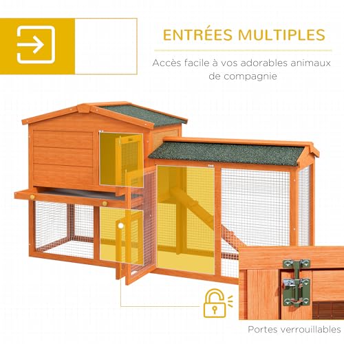 PawHut Clapier Cage à Lapins rongeurs 2 Niveaux 3 Portes verrouillables tiroir à déjection 150L x 45l x 85H cm Bois Massif Sapin 4 PawHut Clapier Cage à Lapins rongeurs 2 Niveaux 3 Portes verrouillables tiroir à déjection 150L x 45l x 85H cm Bois Massif Sapin pas cher