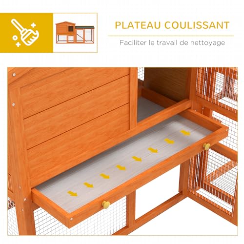 PawHut Clapier Cage à Lapins rongeurs 2 Niveaux 3 Portes verrouillables tiroir à déjection 150L x 45l x 85H cm Bois Massif Sapin 5 PawHut Clapier Cage à Lapins rongeurs 2 Niveaux 3 Portes verrouillables tiroir à déjection 150L x 45l x 85H cm Bois Massif Sapin pas cher