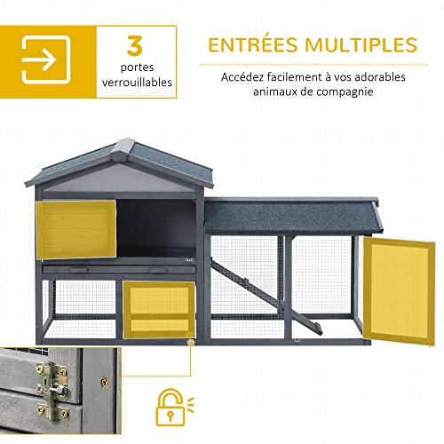 PawHut Clapier Cage à Lapins rongeurs 2 Niveaux clapier Lapin Nain avec 3 Portes verrouillables tiroir à déjection Toit intégral bitumé 147L x 54l x 84H cm Bois Massif pin Gris 3 PawHut Clapier Cage à Lapins rongeurs 2 Niveaux clapier Lapin Nain avec 3 Portes verrouillables tiroir à déjection Toit intégral bitumé 147L x 54l x 84H cm Bois Massif pin Gris pas cher