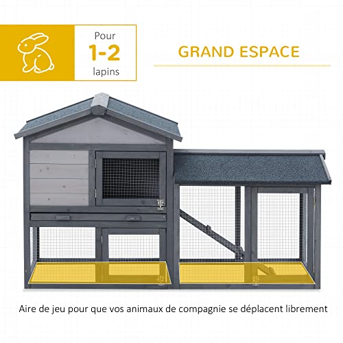 PawHut Clapier Cage à Lapins rongeurs 2 Niveaux clapier Lapin Nain avec 3 Portes verrouillables tiroir à déjection Toit intégral bitumé 147L x 54l x 84H cm Bois Massif pin Gris 4 PawHut Clapier Cage à Lapins rongeurs 2 Niveaux clapier Lapin Nain avec 3 Portes verrouillables tiroir à déjection Toit intégral bitumé 147L x 54l x 84H cm Bois Massif pin Gris pas cher