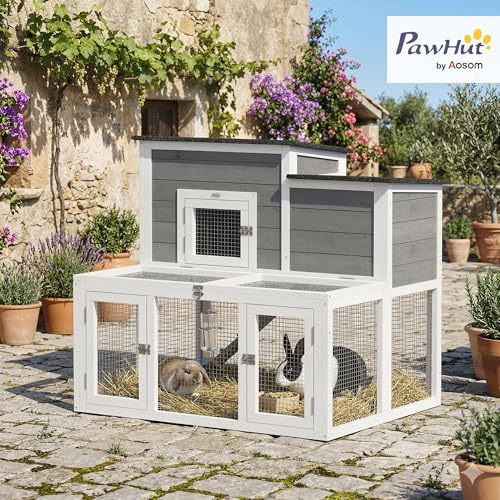 PawHut Clapier Lapin Extérieur en Bois, Double Toit Ouvrant Imperméable – Cage à Lapin Intérieur 2 Niveaux avec Enclos, Plateau Profond Antifuite et Rampe – Abri Cage pour Rongeurs Poulailler, Gris 2 PawHut Clapier Lapin Extérieur en Bois, Double Toit Ouvrant Imperméable – Cage à Lapin Intérieur 2 Niveaux avec Enclos, Plateau Profond Antifuite et Rampe – Abri Cage pour Rongeurs Poulailler, Gris pas cher