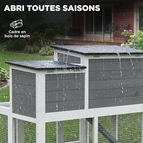 PawHut Clapier Lapin Extérieur en Bois, Double Toit Ouvrant Imperméable – Cage à Lapin Intérieur 2 Niveaux avec Enclos, Plateau Profond Antifuite et Rampe – Abri Cage pour Rongeurs Poulailler, Gris 4 PawHut Clapier Lapin Extérieur en Bois, Double Toit Ouvrant Imperméable – Cage à Lapin Intérieur 2 Niveaux avec Enclos, Plateau Profond Antifuite et Rampe – Abri Cage pour Rongeurs Poulailler, Gris pas cher
