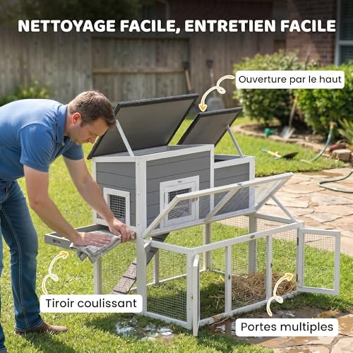 PawHut Clapier Lapin Extérieur en Bois, Double Toit Ouvrant Imperméable – Cage à Lapin Intérieur 2 Niveaux avec Enclos, Plateau Profond Antifuite et Rampe – Abri Cage pour Rongeurs Poulailler, Gris 5 PawHut Clapier Lapin Extérieur en Bois, Double Toit Ouvrant Imperméable – Cage à Lapin Intérieur 2 Niveaux avec Enclos, Plateau Profond Antifuite et Rampe – Abri Cage pour Rongeurs Poulailler, Gris pas cher