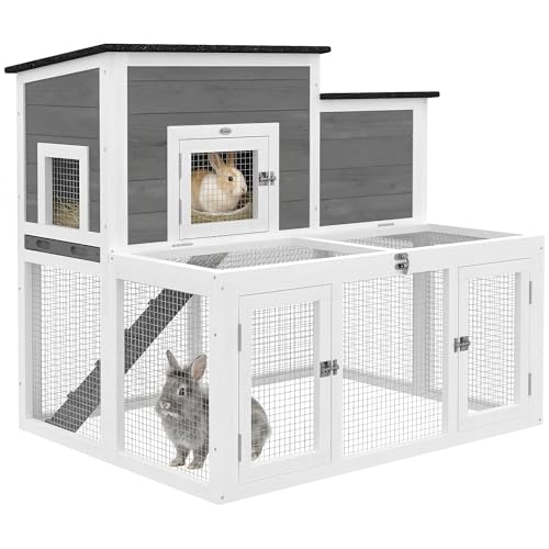 PawHut Clapier Lapin Extérieur en Bois, Double Toit Ouvrant Imperméable – Cage à Lapin Intérieur 2 Niveaux avec Enclos, Plateau Profond Antifuite et Rampe – Abri Cage pour Rongeurs Poulailler, Gris PawHut Clapier Lapin Extérieur en Bois, Double Toit Ouvrant Imperméable – Cage à Lapin Intérieur 2 Niveaux avec Enclos, Plateau Profond Antifuite et Rampe – Abri Cage pour Rongeurs Poulailler, Gris pas cher