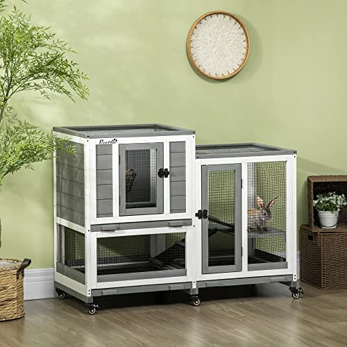 PawHut Clapier Lapin intérieur sur roulettes en Bois, Design de Luxe, 110 x 50 x 86 cm – Cage Lapin à 3 Niveaux avec 3 Plateaux Amovibles – enclos spacieux pour Lapin Nain, Cochon d’Inde, Gris 2 PawHut Clapier Lapin intérieur sur roulettes en Bois, Design de Luxe, 110 x 50 x 86 cm – Cage Lapin à 3 Niveaux avec 3 Plateaux Amovibles – enclos spacieux pour Lapin Nain, Cochon d’Inde, Gris pas cher