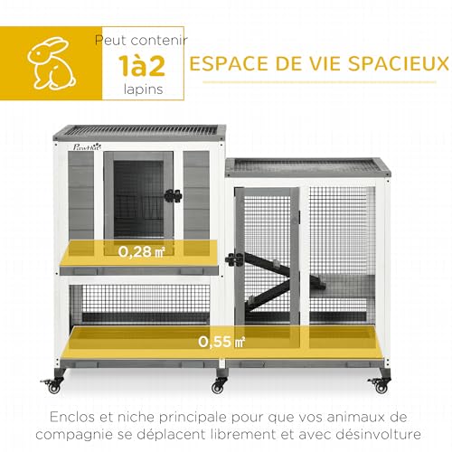 PawHut Clapier Lapin intérieur sur roulettes en Bois, Design de Luxe, 110 x 50 x 86 cm – Cage Lapin à 3 Niveaux avec 3 Plateaux Amovibles – enclos spacieux pour Lapin Nain, Cochon d’Inde, Gris 3 PawHut Clapier Lapin intérieur sur roulettes en Bois, Design de Luxe, 110 x 50 x 86 cm – Cage Lapin à 3 Niveaux avec 3 Plateaux Amovibles – enclos spacieux pour Lapin Nain, Cochon d’Inde, Gris pas cher