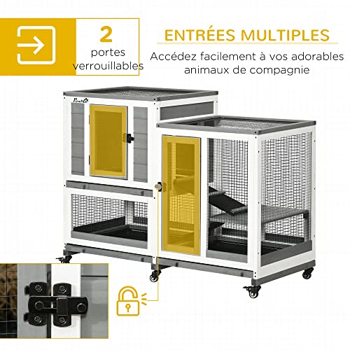 PawHut Clapier Lapin intérieur sur roulettes en Bois, Design de Luxe, 110 x 50 x 86 cm – Cage Lapin à 3 Niveaux avec 3 Plateaux Amovibles – enclos spacieux pour Lapin Nain, Cochon d’Inde, Gris 4 PawHut Clapier Lapin intérieur sur roulettes en Bois, Design de Luxe, 110 x 50 x 86 cm – Cage Lapin à 3 Niveaux avec 3 Plateaux Amovibles – enclos spacieux pour Lapin Nain, Cochon d’Inde, Gris pas cher
