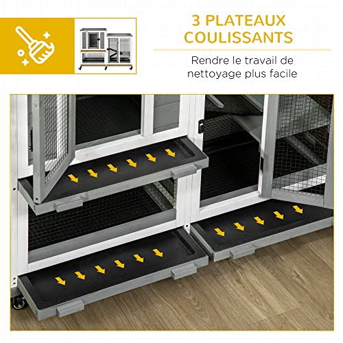PawHut Clapier Lapin intérieur sur roulettes en Bois, Design de Luxe, 110 x 50 x 86 cm – Cage Lapin à 3 Niveaux avec 3 Plateaux Amovibles – enclos spacieux pour Lapin Nain, Cochon d’Inde, Gris 5 PawHut Clapier Lapin intérieur sur roulettes en Bois, Design de Luxe, 110 x 50 x 86 cm – Cage Lapin à 3 Niveaux avec 3 Plateaux Amovibles – enclos spacieux pour Lapin Nain, Cochon d’Inde, Gris pas cher