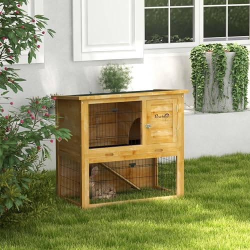 PawHut Clapier à Lapin Cage à Lapin 2 étages avec 3 Portes verrouillables Plateau Coulissant Rampe et Toit bitumé Bois Massif, 85 x 50 x 80 cm, Jaune 2 PawHut Clapier à Lapin Cage à Lapin 2 étages avec 3 Portes verrouillables Plateau Coulissant Rampe et Toit bitumé Bois Massif, 85 x 50 x 80 cm, Jaune pas cher