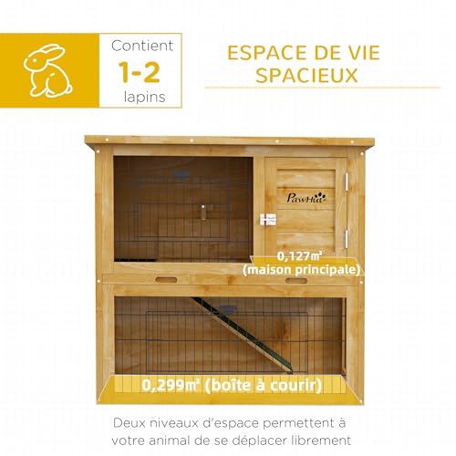 PawHut Clapier à Lapin Cage à Lapin 2 étages avec 3 Portes verrouillables Plateau Coulissant Rampe et Toit bitumé Bois Massif, 85 x 50 x 80 cm, Jaune 4 PawHut Clapier à Lapin Cage à Lapin 2 étages avec 3 Portes verrouillables Plateau Coulissant Rampe et Toit bitumé Bois Massif, 85 x 50 x 80 cm, Jaune pas cher
