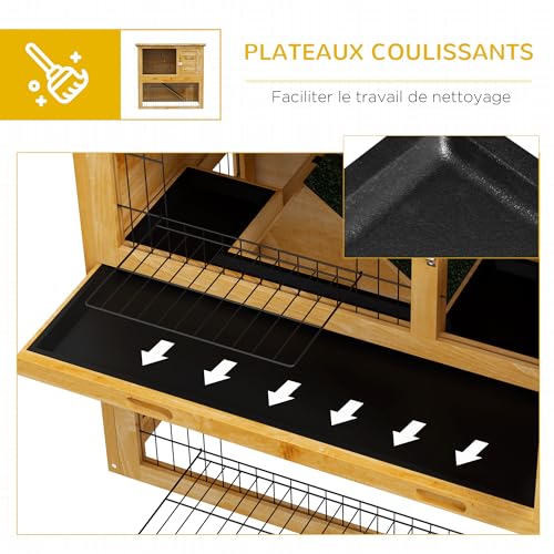 PawHut Clapier à Lapin Cage à Lapin 2 étages avec 3 Portes verrouillables Plateau Coulissant Rampe et Toit bitumé Bois Massif, 85 x 50 x 80 cm, Jaune 5 PawHut Clapier à Lapin Cage à Lapin 2 étages avec 3 Portes verrouillables Plateau Coulissant Rampe et Toit bitumé Bois Massif, 85 x 50 x 80 cm, Jaune pas cher
