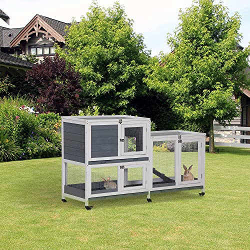 PawHut Clapier à Lapin en Bois sur roulettes 147 x 45,5 x 88,5 cm Cage à Lapin à 2 Niveaux avec Toit ouvrant 3 Plateaux Amovibles 3 Portes avec loquet et Rampe Gris 2 PawHut Clapier à Lapin en Bois sur roulettes 147 x 45,5 x 88,5 cm Cage à Lapin à 2 Niveaux avec Toit ouvrant 3 Plateaux Amovibles 3 Portes avec loquet et Rampe Gris pas cher