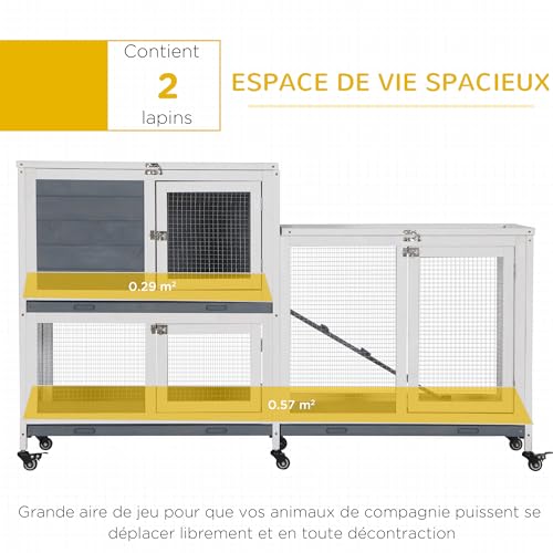 PawHut Clapier à Lapin en Bois sur roulettes 147 x 45,5 x 88,5 cm Cage à Lapin à 2 Niveaux avec Toit ouvrant 3 Plateaux Amovibles 3 Portes avec loquet et Rampe Gris 3 PawHut Clapier à Lapin en Bois sur roulettes 147 x 45,5 x 88,5 cm Cage à Lapin à 2 Niveaux avec Toit ouvrant 3 Plateaux Amovibles 3 Portes avec loquet et Rampe Gris pas cher