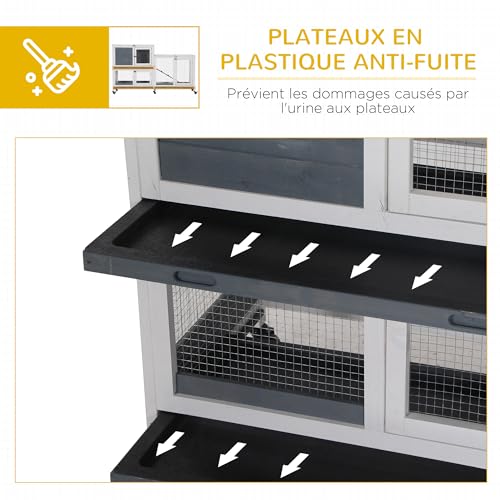 PawHut Clapier à Lapin en Bois sur roulettes 147 x 45,5 x 88,5 cm Cage à Lapin à 2 Niveaux avec Toit ouvrant 3 Plateaux Amovibles 3 Portes avec loquet et Rampe Gris 5 PawHut Clapier à Lapin en Bois sur roulettes 147 x 45,5 x 88,5 cm Cage à Lapin à 2 Niveaux avec Toit ouvrant 3 Plateaux Amovibles 3 Portes avec loquet et Rampe Gris pas cher