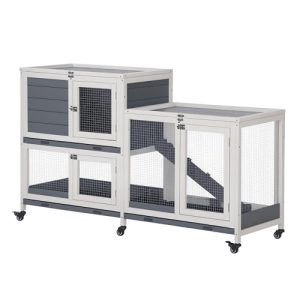 PawHut Clapier à Lapin en Bois sur roulettes 147 x 45,5 x 88,5 cm Cage à Lapin à 2 Niveaux avec Toit ouvrant 3 Plateaux Amovibles 3 Portes avec loquet et Rampe Gris PawHut Clapier à Lapin en Bois sur roulettes 147 x 45,5 x 88,5 cm Cage à Lapin à 2 Niveaux avec Toit ouvrant 3 Plateaux Amovibles 3 Portes avec loquet et Rampe Gris pas cher