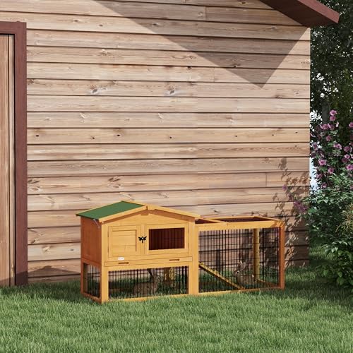 PawHut Clapier de Sol Cage à Lapin Cottage Niche supérieure avec Rampe enclos extérieur Plateau excrément fenêtre Porte verrouillable Bois Sapin dim. 150L x 52l x 68H cm Jaune 2 PawHut Clapier de Sol Cage à Lapin Cottage Niche supérieure avec Rampe enclos extérieur Plateau excrément fenêtre Porte verrouillable Bois Sapin dim. 150L x 52l x 68H cm Jaune pas cher