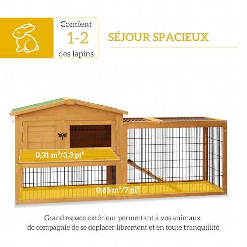 PawHut Clapier de Sol Cage à Lapin Cottage Niche supérieure avec Rampe enclos extérieur Plateau excrément fenêtre Porte verrouillable Bois Sapin dim. 150L x 52l x 68H cm Jaune 3 PawHut Clapier de Sol Cage à Lapin Cottage Niche supérieure avec Rampe enclos extérieur Plateau excrément fenêtre Porte verrouillable Bois Sapin dim. 150L x 52l x 68H cm Jaune pas cher