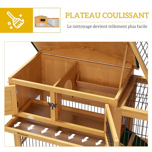 PawHut Clapier de Sol Cage à Lapin Cottage Niche supérieure avec Rampe enclos extérieur Plateau excrément fenêtre Porte verrouillable Bois Sapin dim. 150L x 52l x 68H cm Jaune 5 PawHut Clapier de Sol Cage à Lapin Cottage Niche supérieure avec Rampe enclos extérieur Plateau excrément fenêtre Porte verrouillable Bois Sapin dim. 150L x 52l x 68H cm Jaune pas cher