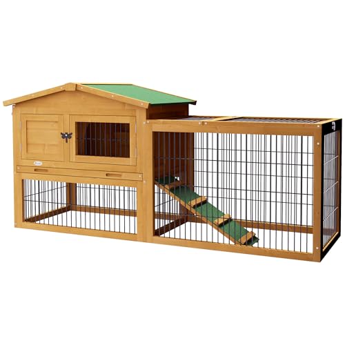PawHut Clapier de Sol Cage à Lapin Cottage Niche supérieure avec Rampe enclos extérieur Plateau excrément fenêtre Porte verrouillable Bois Sapin dim. 150L x 52l x 68H cm Jaune PawHut Clapier de Sol Cage à Lapin Cottage Niche supérieure avec Rampe enclos extérieur Plateau excrément fenêtre Porte verrouillable Bois Sapin dim. 150L x 52l x 68H cm Jaune pas cher
