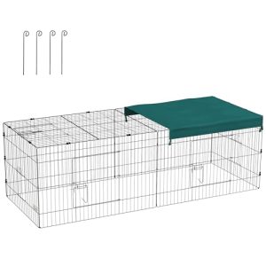 PawHut Parc enclos modulable Acier avec bache pour Lapins rongeurs Petits Animaux intérieur extérieur 220L x 85l x 70H cm Vert pas cher