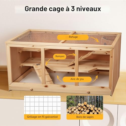 Wiltec Clapier XXL – 115 x 60 x 58 cm – 2 étages – Bois Sapin – avec Esaclier, Couvercle Rabattable et façade vitrée – Cage pour rongeurs Hamsters Souris Rats Lapinière Nichoir 4 Wiltec Clapier XXL – 115 x 60 x 58 cm – 2 étages – Bois Sapin – avec Esaclier, Couvercle Rabattable et façade vitrée – Cage pour rongeurs Hamsters Souris Rats Lapinière Nichoir pas cher
