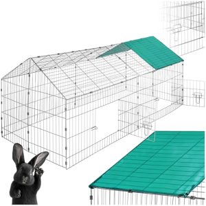 tectake® Clapier Lapin Exterieur Cage Cochon d&rsquo;Inde Cage Lapin & Autres rongeurs 180 x 75 x 75 cm en Métal avec Parc XXL Sol sans Fond 2 Portes verrouillables & Protection Pare-Soleil Toit pas cher