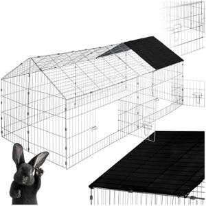 tectake® Clapier Lapin Exterieur Cage Cochon d&rsquo;Inde Cage Lapin & Autres rongeurs 180 x 75 x 75 cm en Métal avec Parc XXL Sol sans Fond 2 Portes verrouillables & Protection Pare-Soleil Toit pas cher
