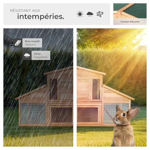 tectake® Clapier Lapin Exterieur Cage Lapin & Autres rongeurs Poulailler pour Poules en Bois imperméable avec Parc XXL au Sol sans Fond et 2 Tiroirs à déjection, 4 Portes verrouillables 5 tectake® Clapier Lapin Exterieur Cage Lapin & Autres rongeurs Poulailler pour Poules en Bois imperméable avec Parc XXL au Sol sans Fond et 2 Tiroirs à déjection, 4 Portes verrouillables pas cher